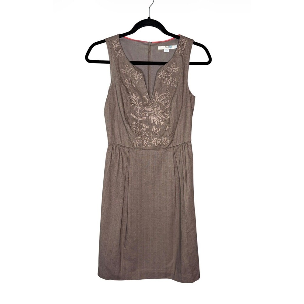 Boden Embroidered Floral Sheath Dress Size2R in Taupe Neutral
